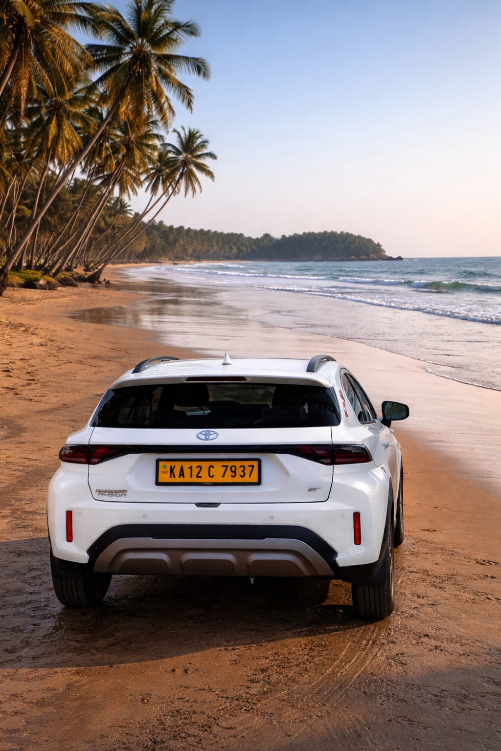 White SUV taxi on a beach route for tour trips