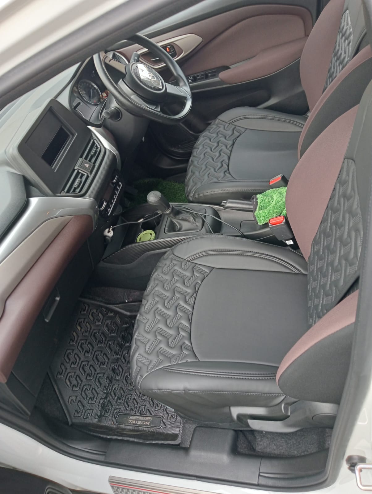 Clean taxi interior with comfortable front seats